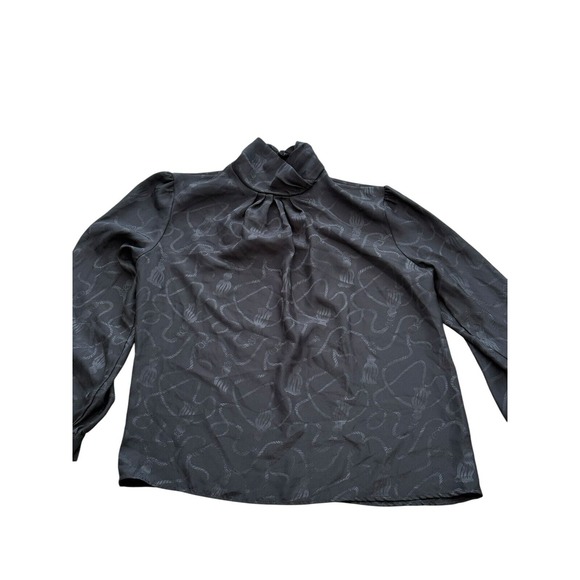 Vtg Women's Sz 12 Helene St Marie Black Secretary Blouse fringed Rope Design - Picture 2 of 6